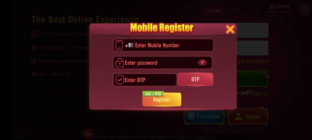 How To Register in  Ace Rummy APK?