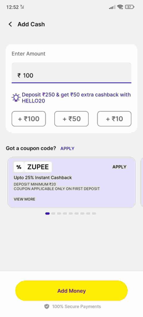 How to Add cash in Zupee Ludo APK ?